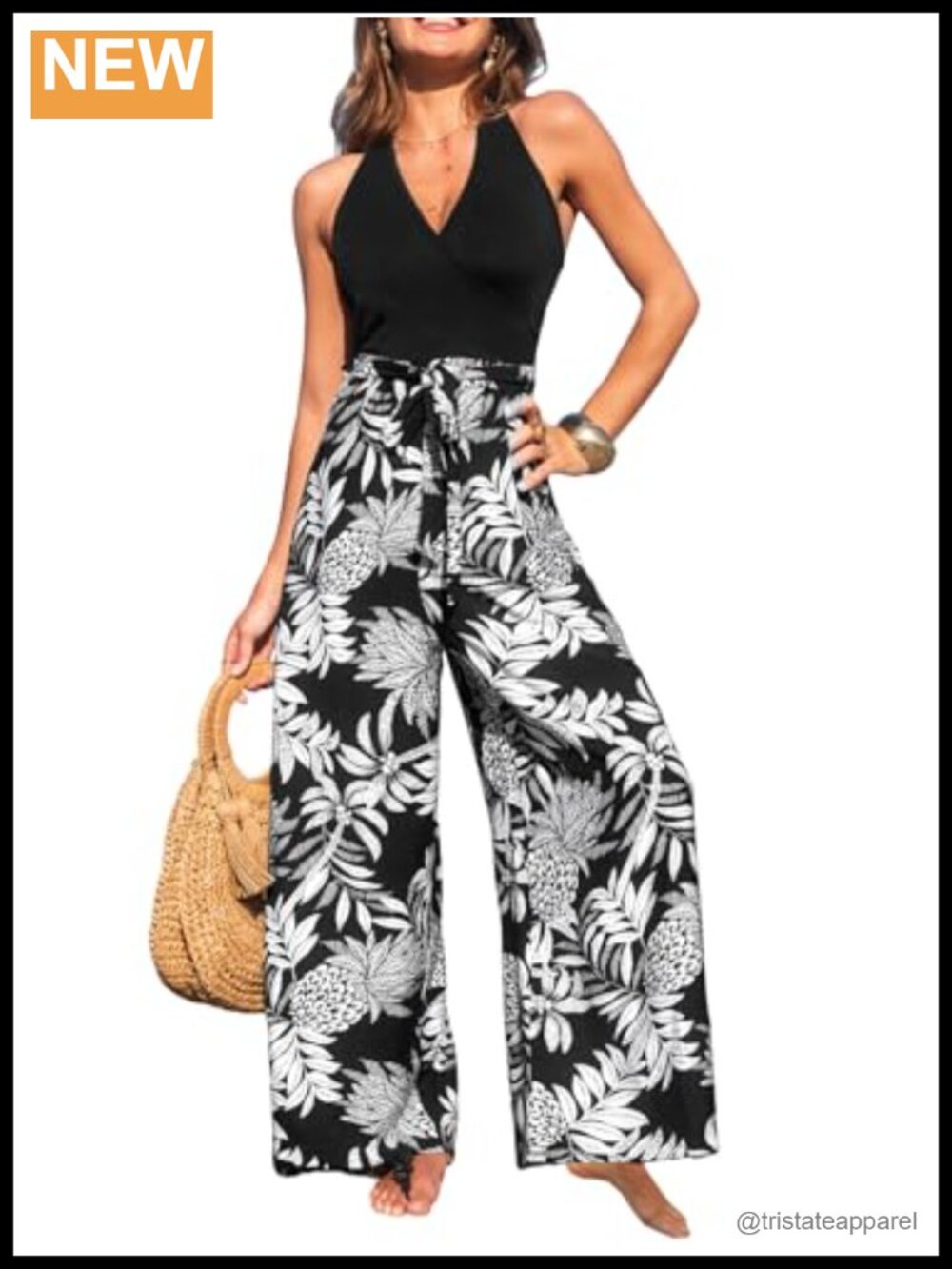 CUPSHE One Piece Jumpsuit V Neck Tie Back Wide Leg Vacation Outfit